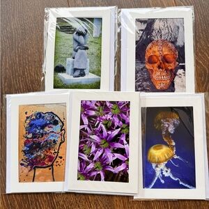 (5) Assorted Art photo Set with 5x7 White Frames, blank card & envelope